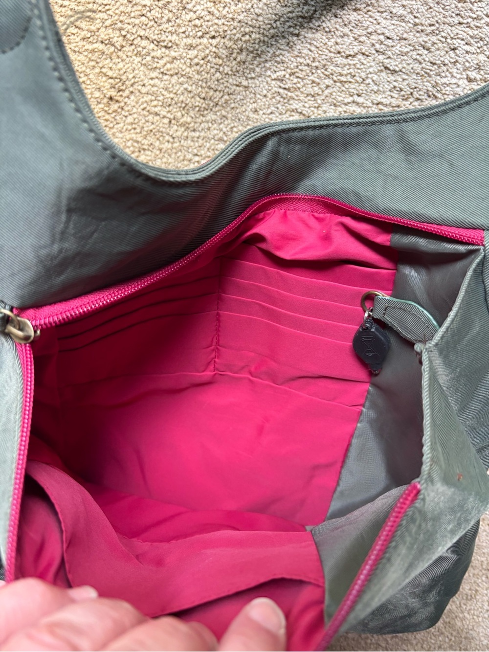 Everyday Crossbody Bag in Olive green with Pink Accents - Picture 6 of 10